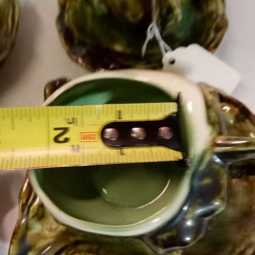 Vtge 8-Pc. Japan Shell Cups & Saucers 50s Porcelain Drip Glaze FLORIDA Engraved
